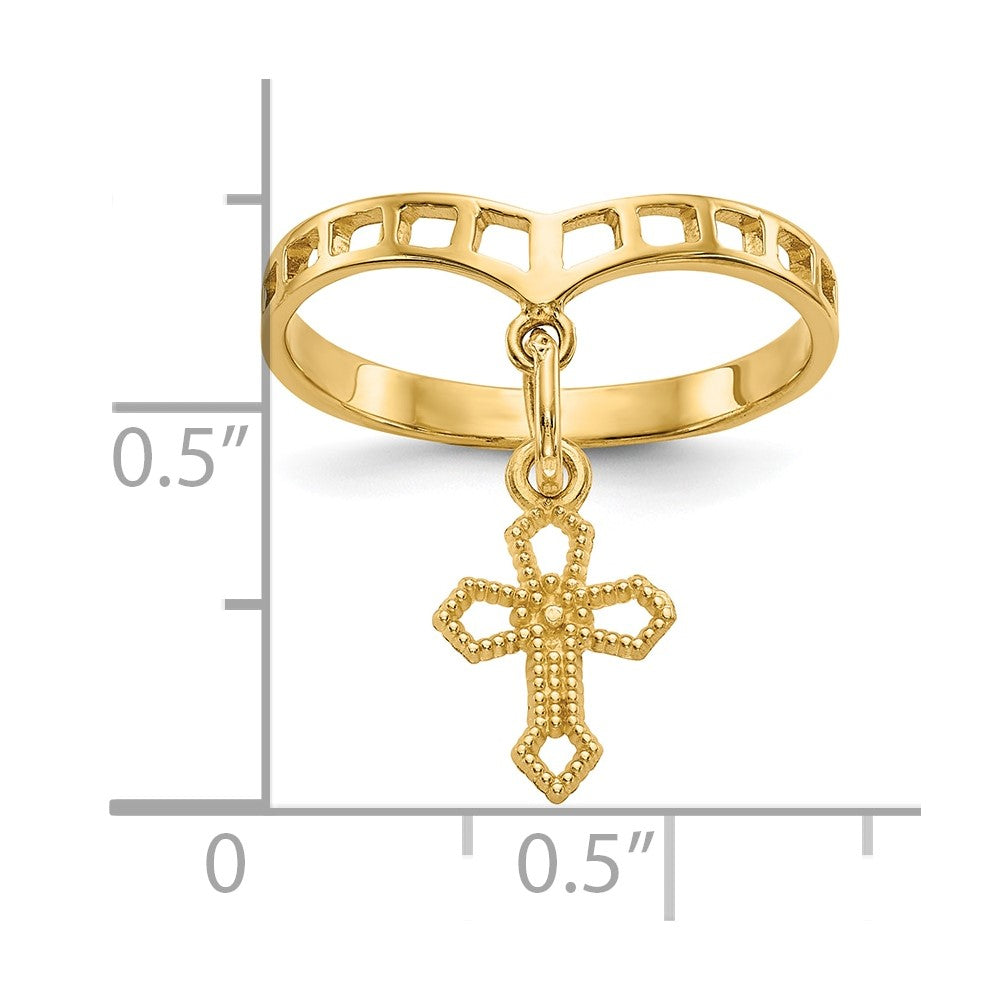 10k Polished Cross Dangle Charm Ring