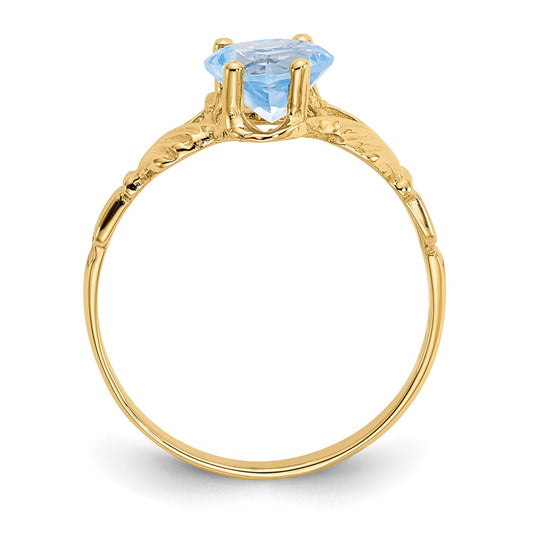 10k March Light Blue Birthstone Claddagh Ring