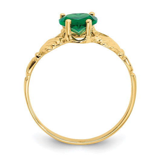 10k May Green Birthstone Claddagh Ring