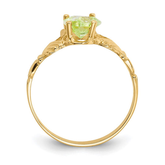 10k August Light Green Birthstone Claddagh Ring