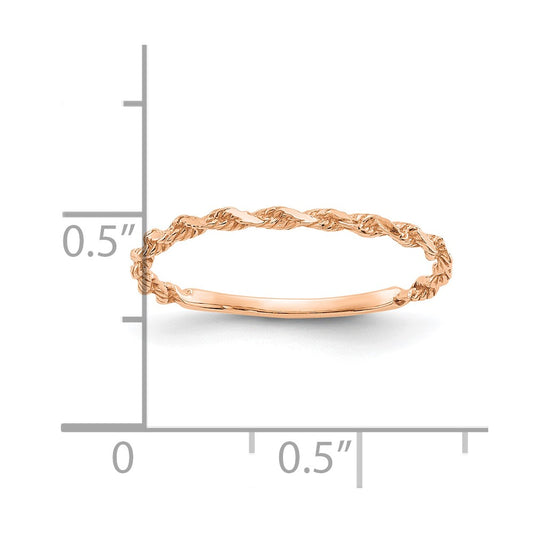10K Rose Gold Diamond-cut Textured 2mm Rope Band Ring