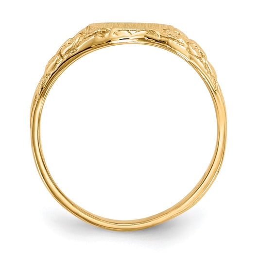 10k 10.0x8.0mm Oval Floral Closed Back Signet Ring
