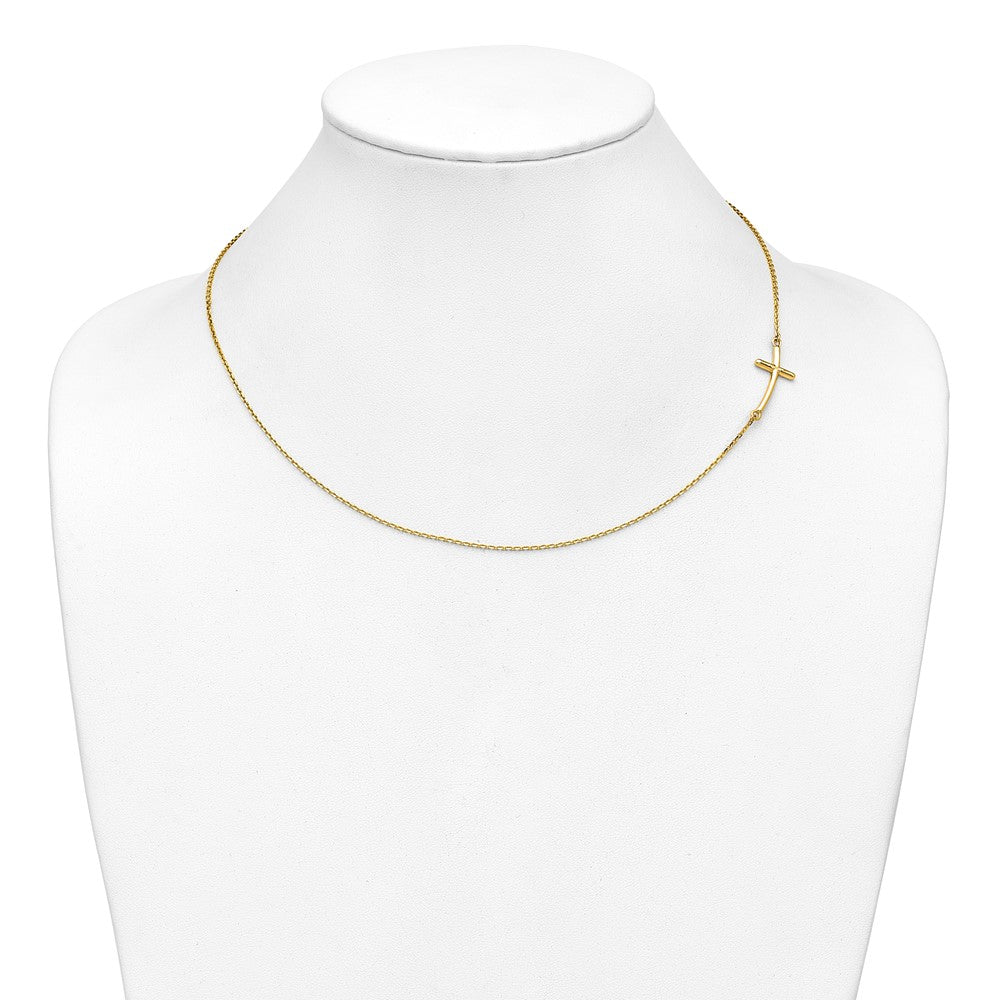 10k Large Sideways Curved Cross Necklace