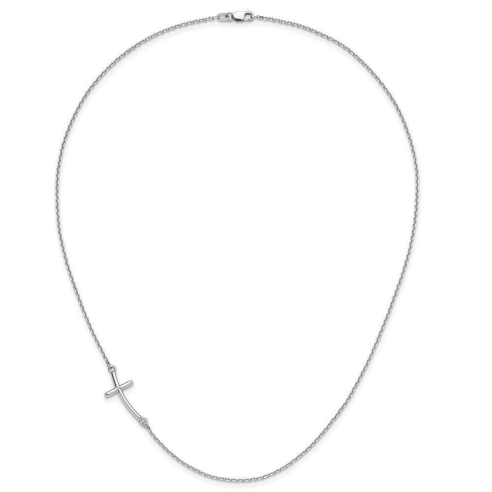 10k White Gold Large Sideways Curved Cross 19 inch Necklace