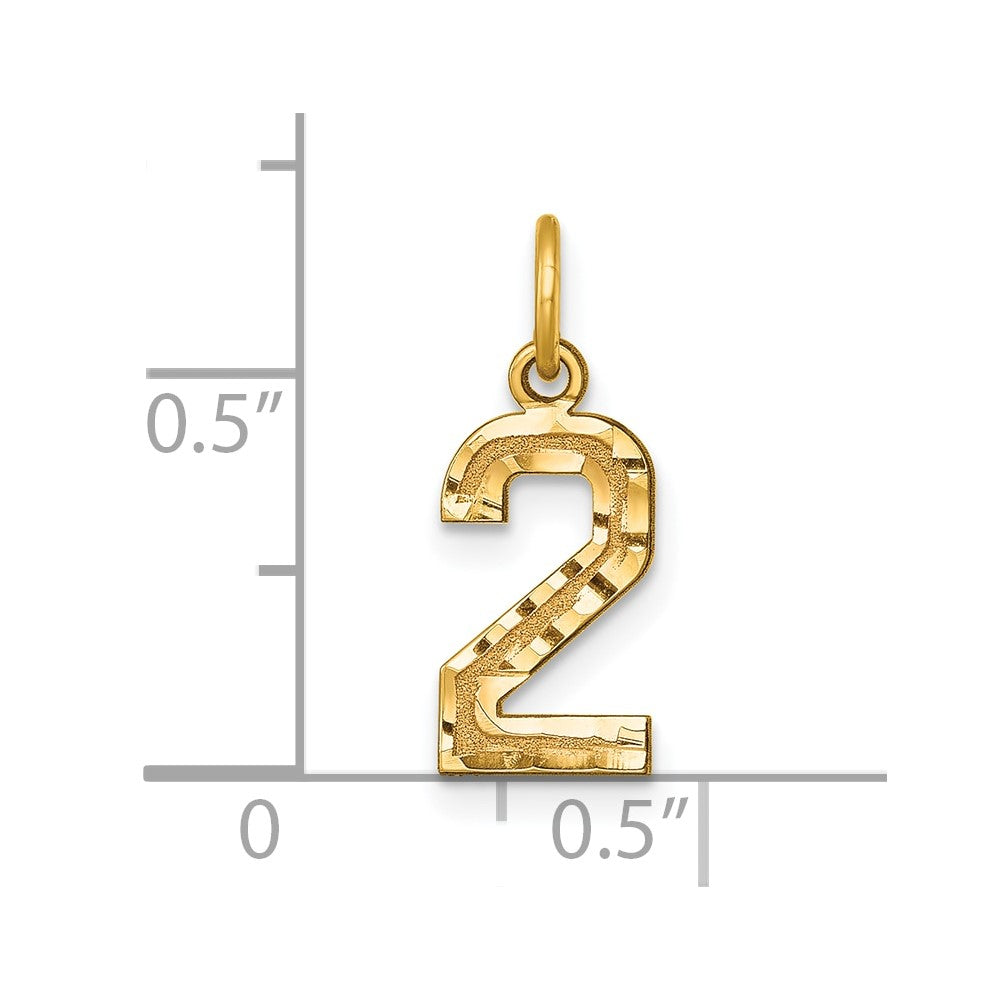 10ky Casted Small Diamond-cut Number 2 Charm