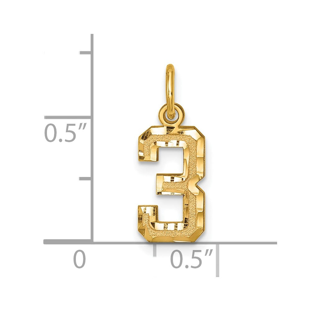 10ky Casted Small Diamond-cut Number 3 Charm