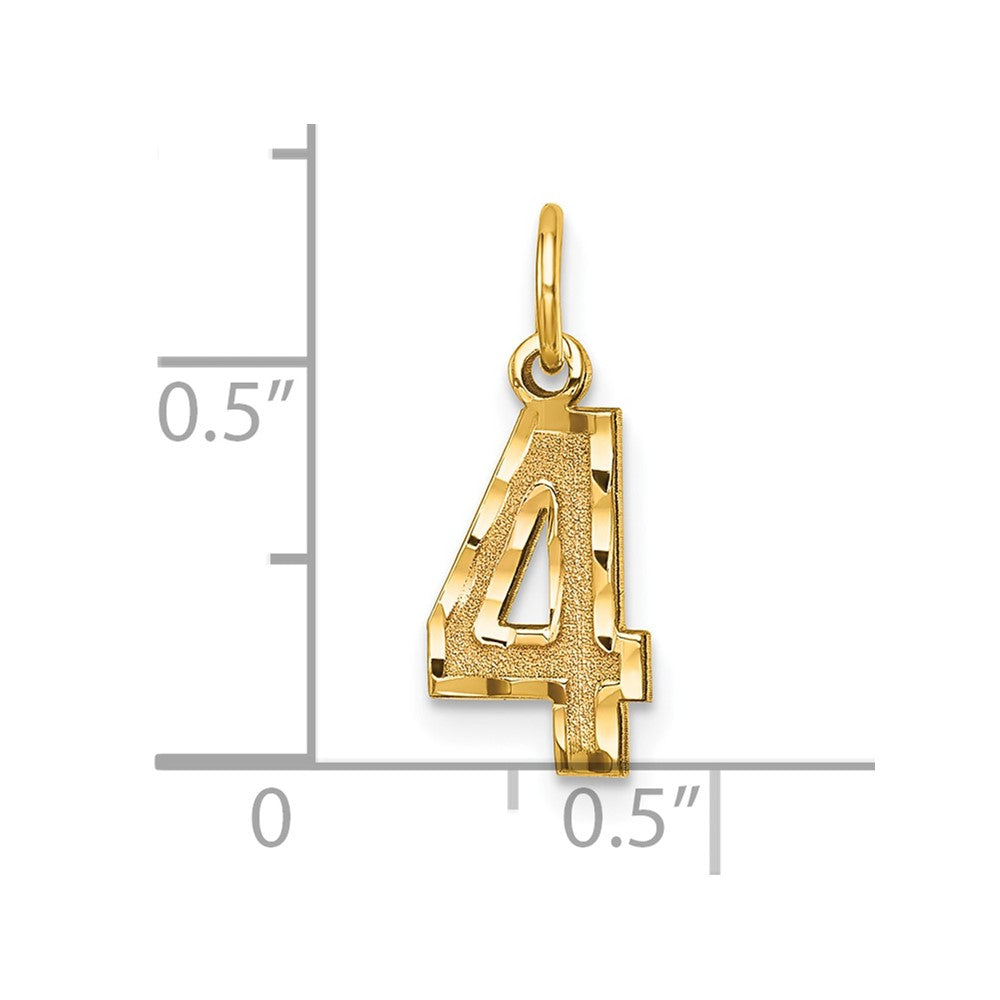 10ky Casted Small Diamond-cut Number 4 Charm