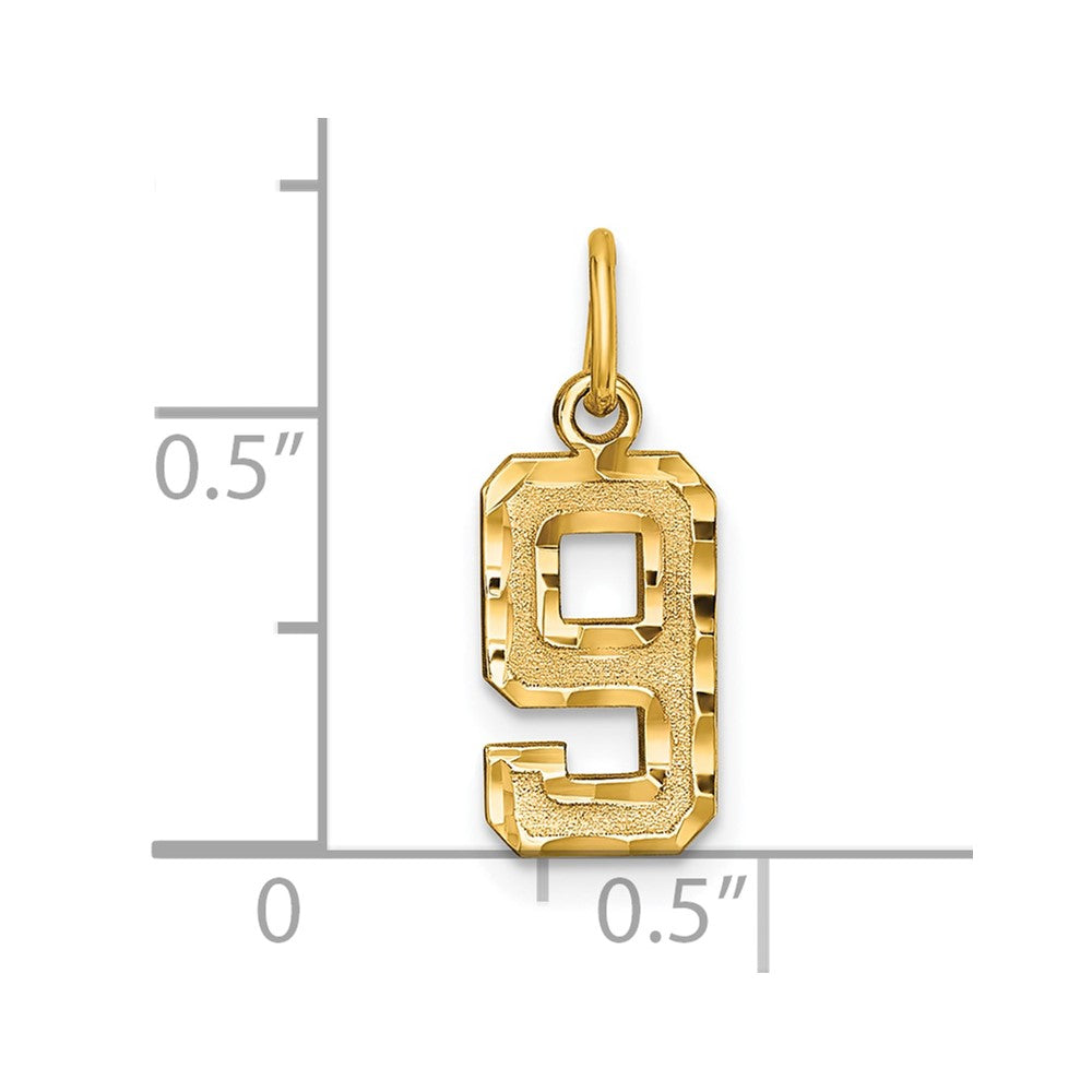 10ky Casted Small Diamond-cut Number 9 Charm