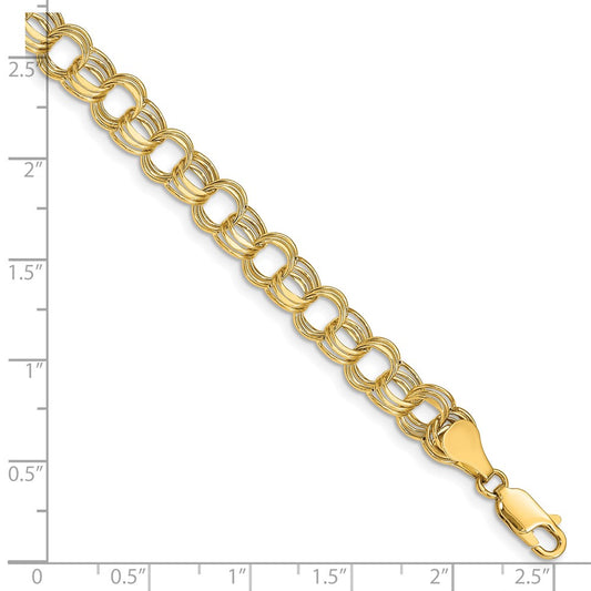 10k Lite 7mm Semi-solid Diamond-cut Triple Link 7.25 inch Charm Bracelet