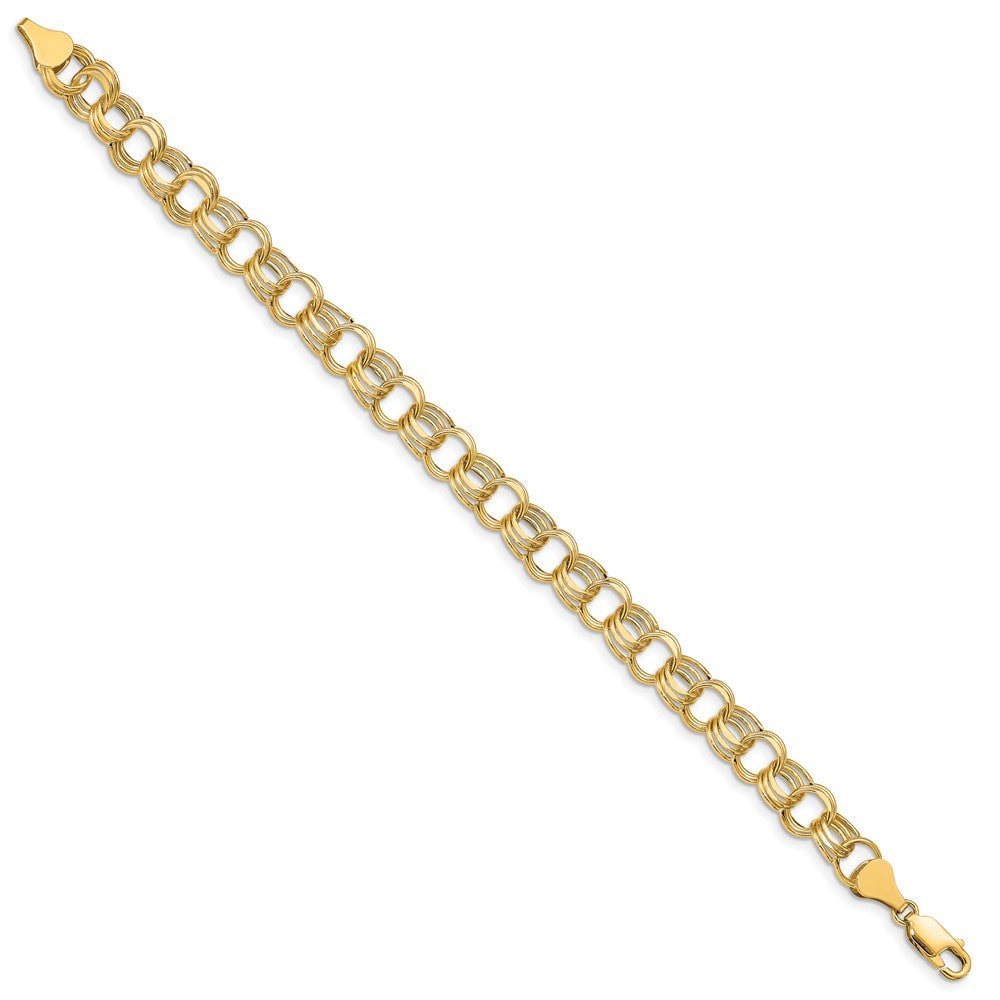 10k Lite 8mm Semi-solid Diamond-cut Triple Link 8.25 inch Charm Bracelet