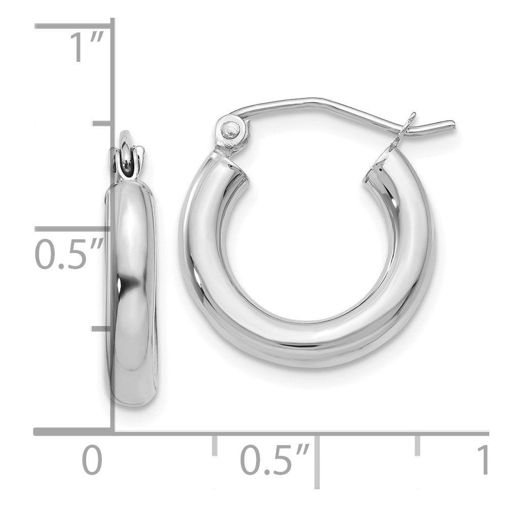 10k White Gold Polished 3mm Lightweight Tube Hoop Earrings