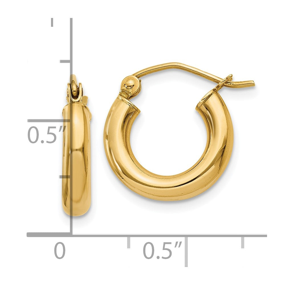 10k Polished 3mm Lightweight Tube Hoop Earrings