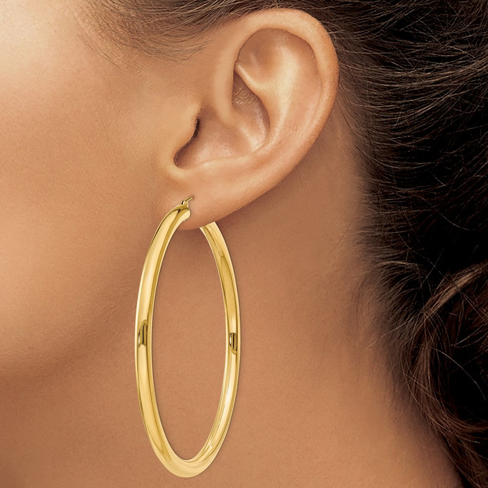 10K Polished 4mm Tube Hoop Earrings