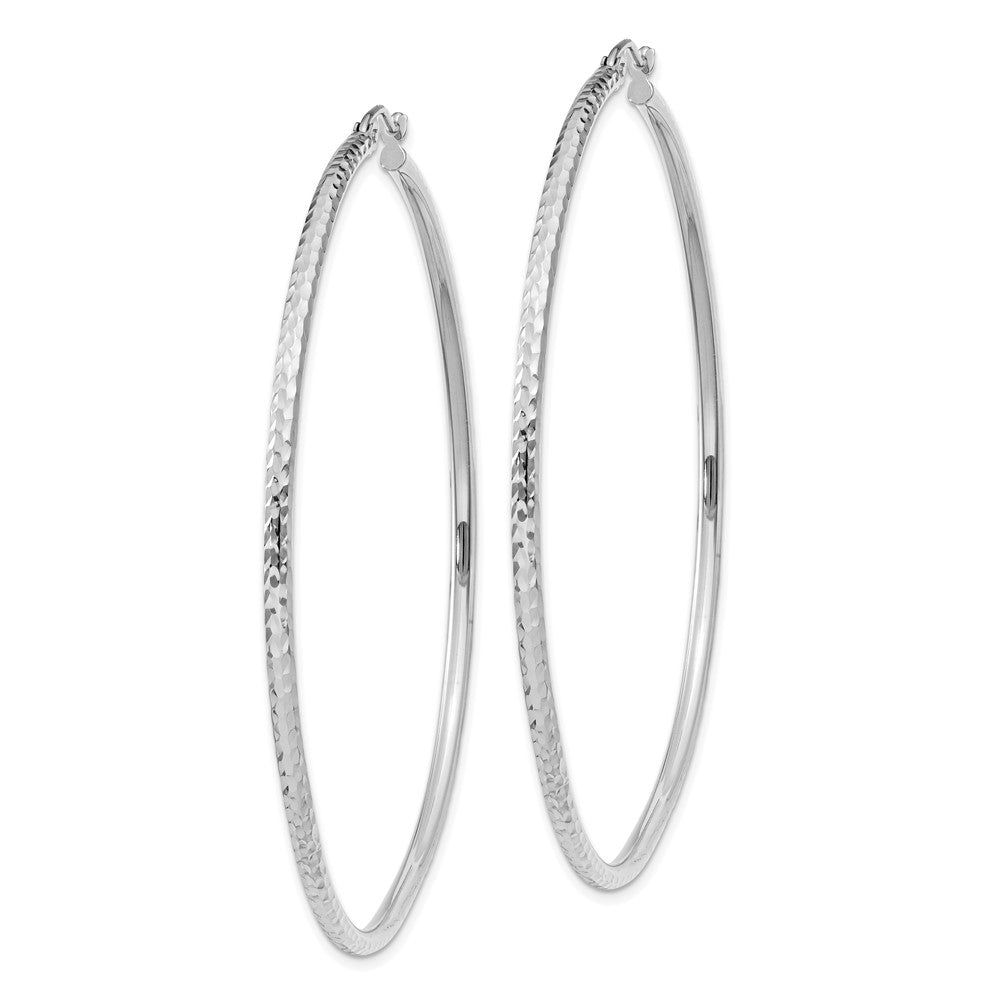 10k White Gold Diamond-cut 2mm Round Tube Hoop Earrings