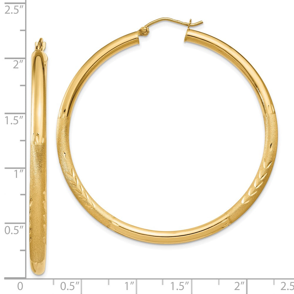 10k Satin & Diamond-cut 3mm Round Hoop Earrings