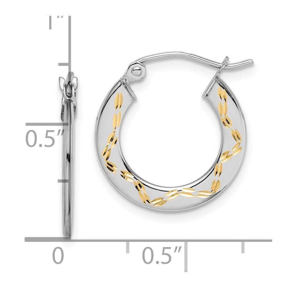 10K White Gold & Yellow Rhodium Diamond Cut Hoop Earrings