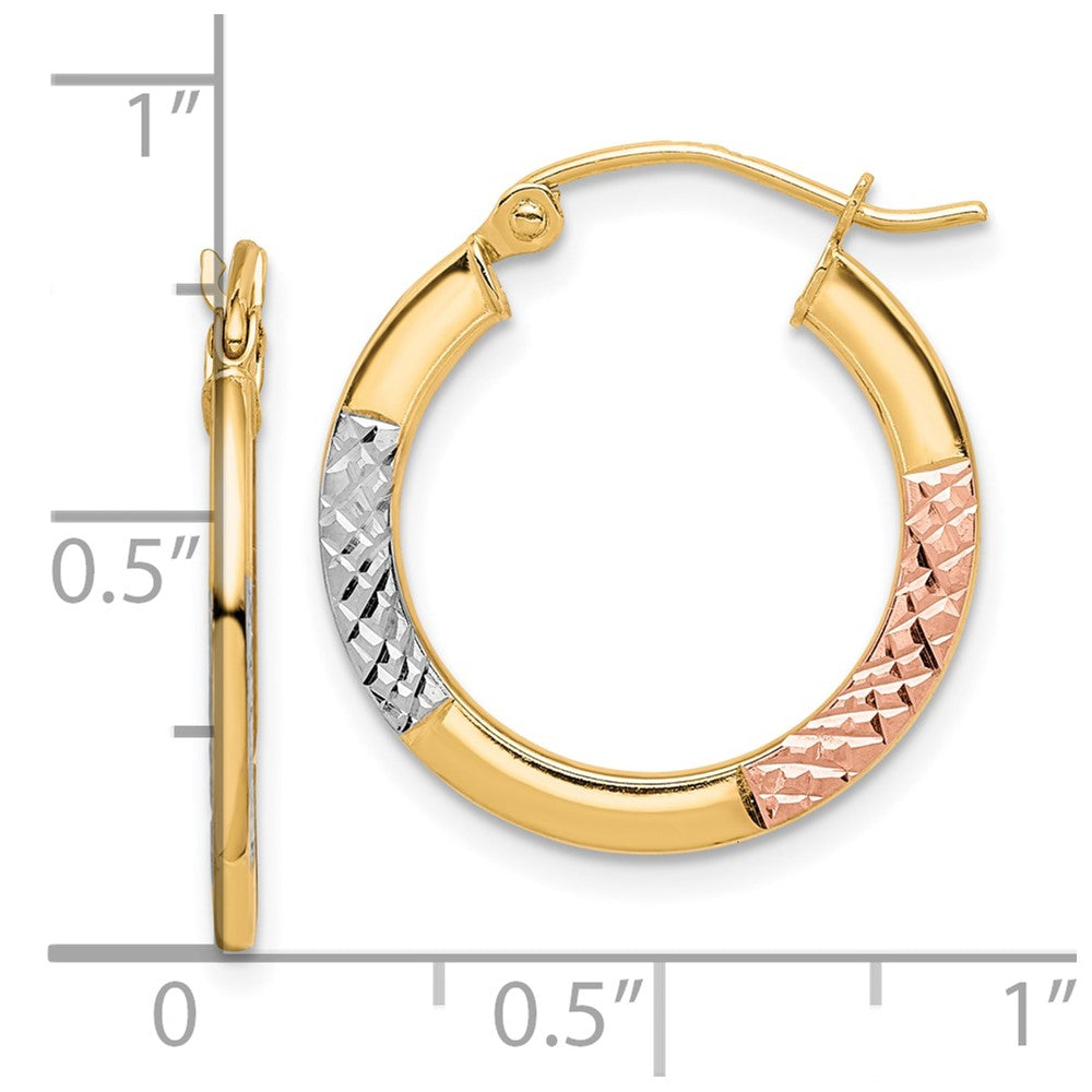 10K White & Rose Rhodium D/C 2.5x20mm Hoop Earrings