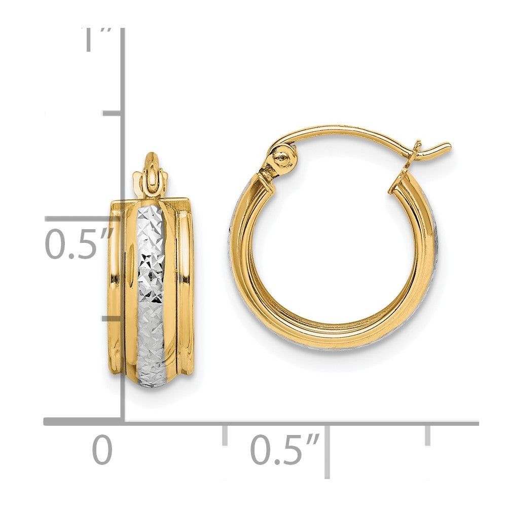10K & Rhodium Diamond Cut Small Hoop Earrings