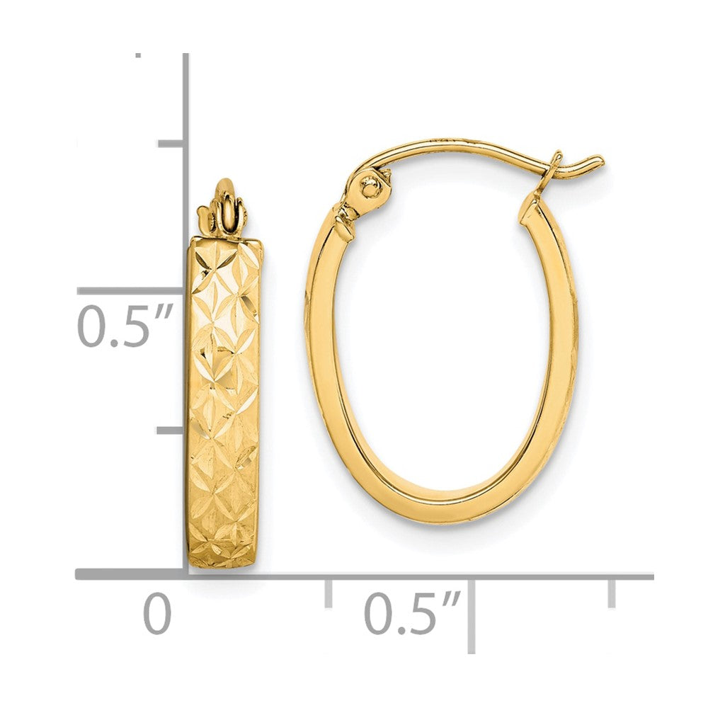 10K Diamond Cut Oval Hoop Earrings