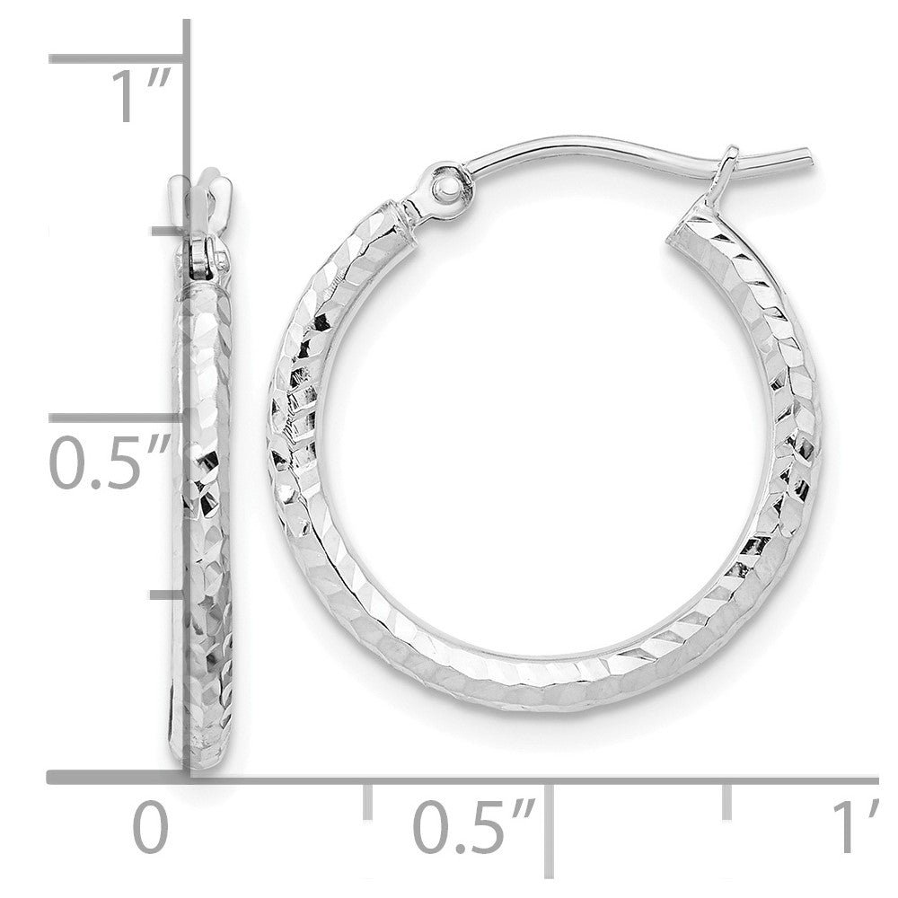 10k White Gold Diamond-cut 2mm Round Tube Hoop Earrings