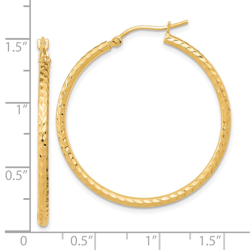 10k Diamond-cut 2mm Round Tube Hoop Earrings