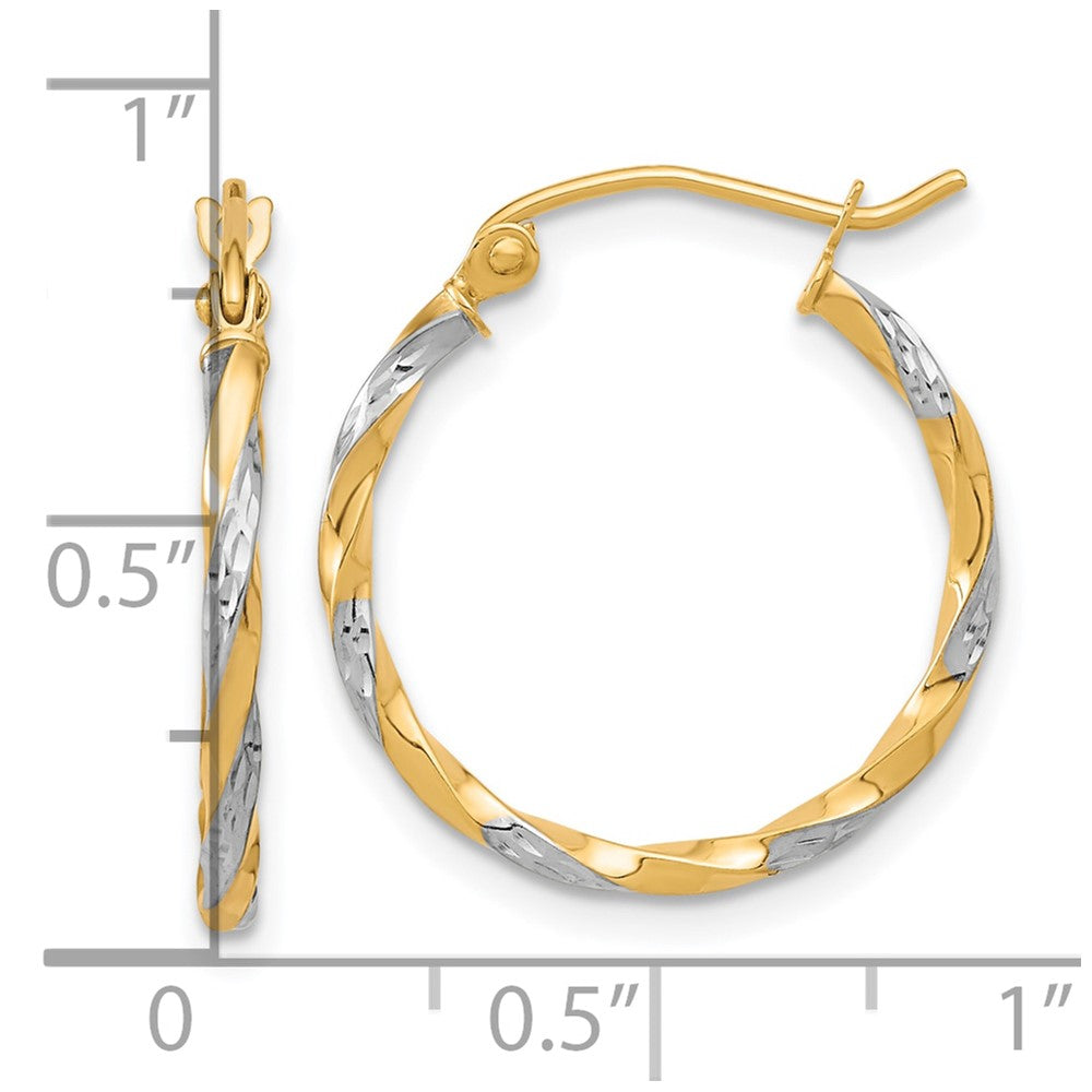 10k & Rhodium Hollow Twisted Hoop Earrings