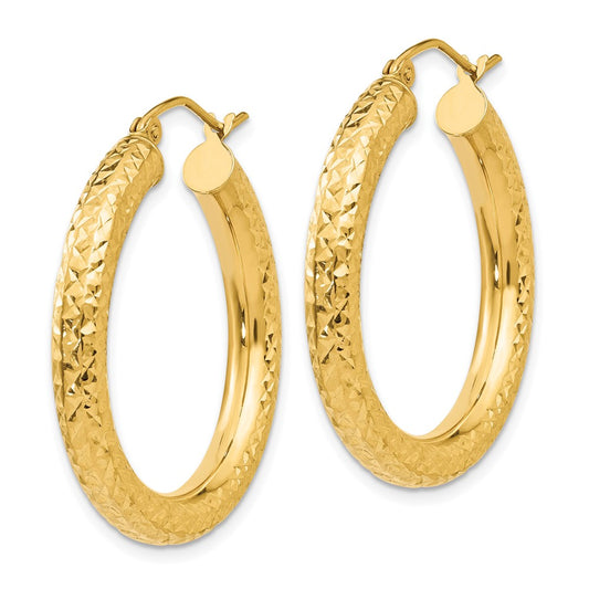 10k Diamond-cut 4mm Round Hoop Earrings
