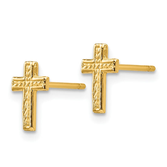 10k Polished Textured Cross Post Earrings