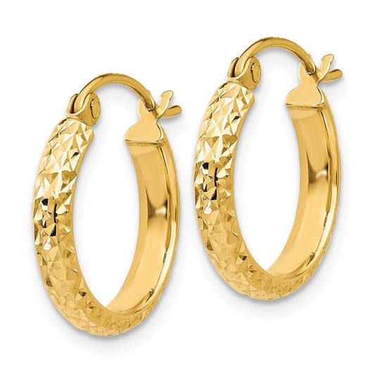 10k Diamond-cut 2.8x15mm Hollow Hoop Earrings