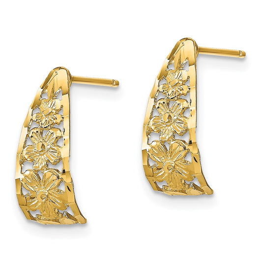 10K Diamond-cut Flower J-Hoop Post Earrings
