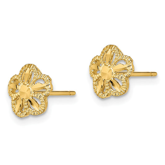 10K Diamond-cut Flower Post Earrings