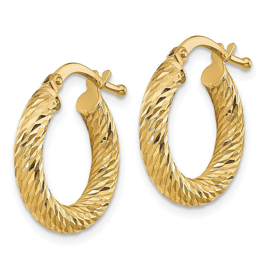 10k 3x16 Diamond-cut Round Hoop Earrings