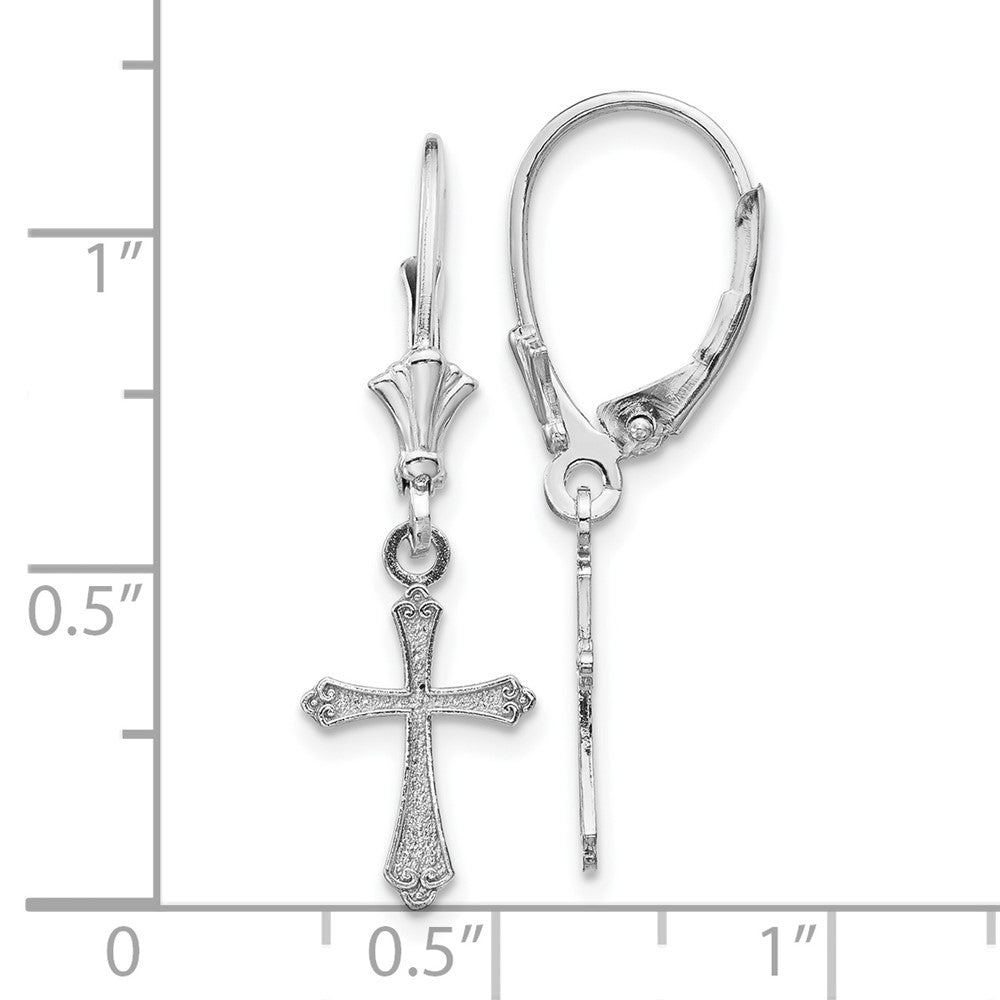 10k White Gold Cross Dangle Leverback Earrings