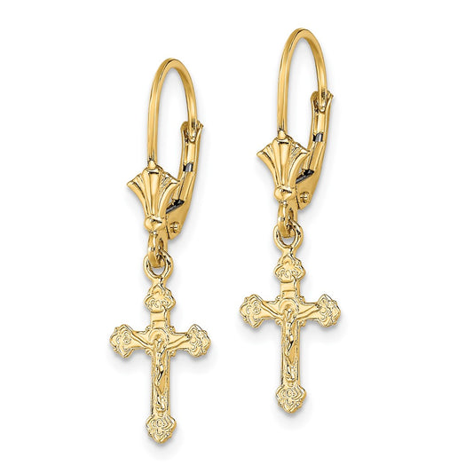 10k Crucifix Dangle Leverback Earrings