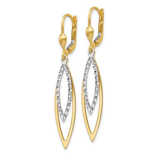 10k Two-tone Diamond-cut Dangle Leverback Earrings