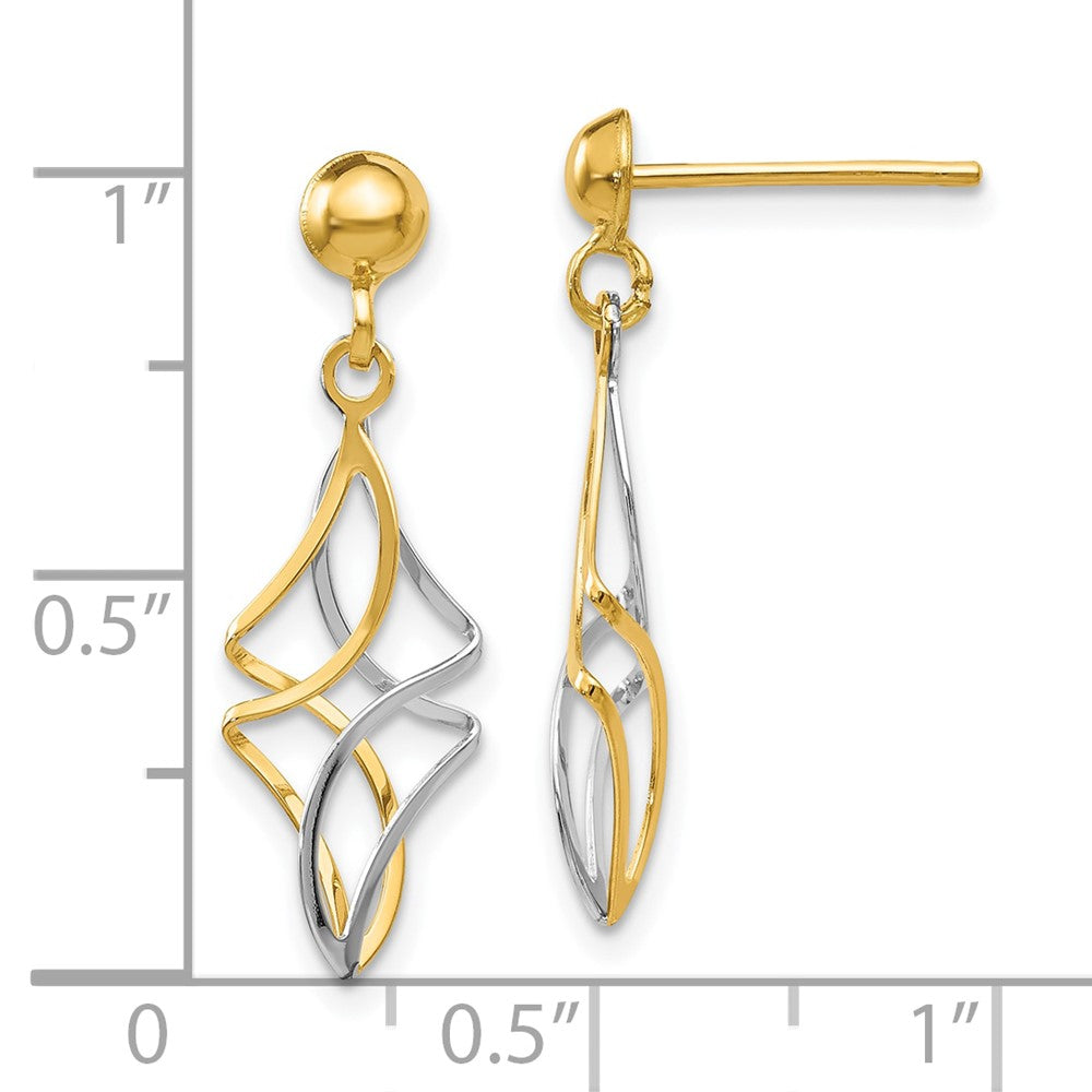 10k Two-tone Fancy Twisted Post Dangle Earrings