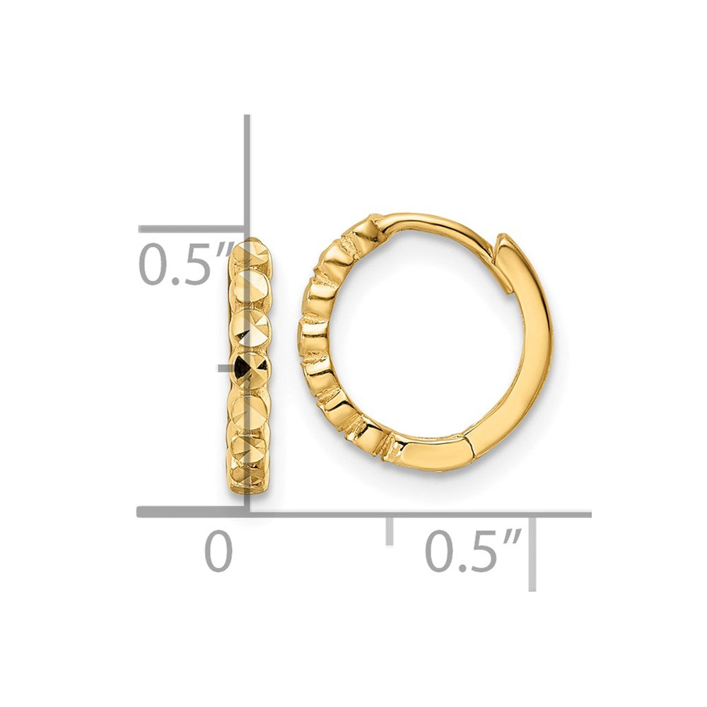 10k Diamond-cut 2x12mm Hinged Hoop Earrings