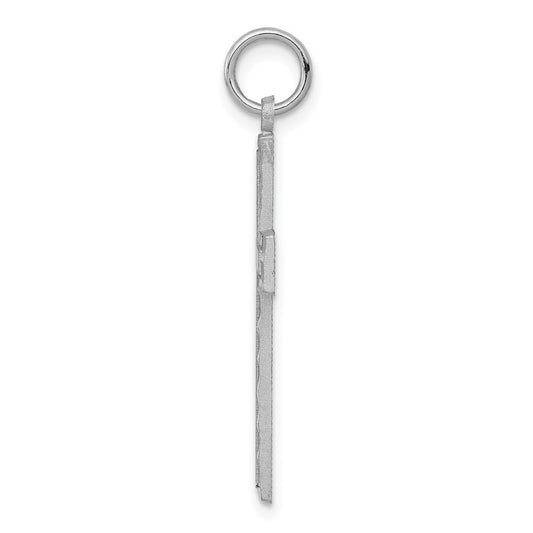 10K White Gold Satin and Diamond-cut Cross Charm