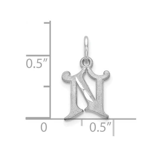 10k White Gold Diamond-cut Initial N Charm