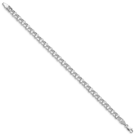 10k White Gold Lite 5mm Hollow Diamond-cut Double Link 8.25 inch Charm Bracelet
