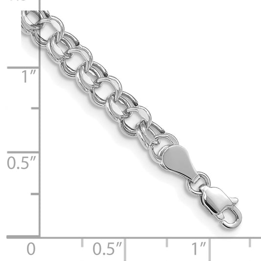 10k White Gold Lite 5mm Hollow Diamond-cut Double Link 7.25 inch Charm Bracelet