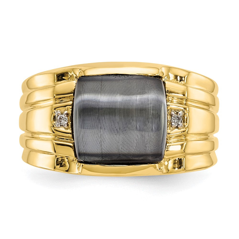 10k Gray Cats Eye & .01ct Diamond Mens Ring