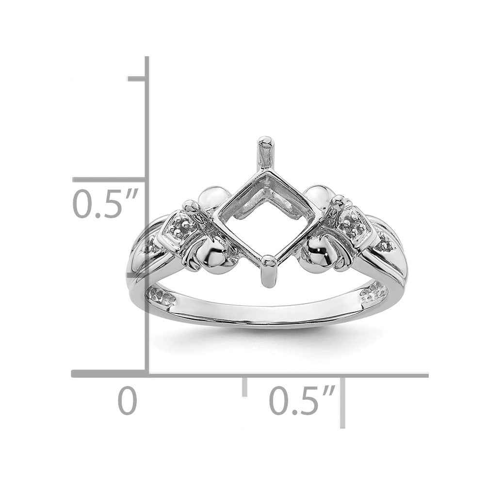 10k White Gold Holds 6mm Princess and 4-1.00mm Round Ring Mounting