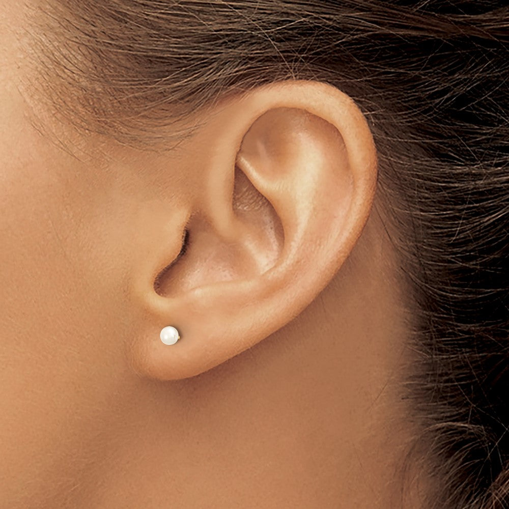 10k 3-4mm White Button Freshwater Cultured Pearl Stud Post Earrings
