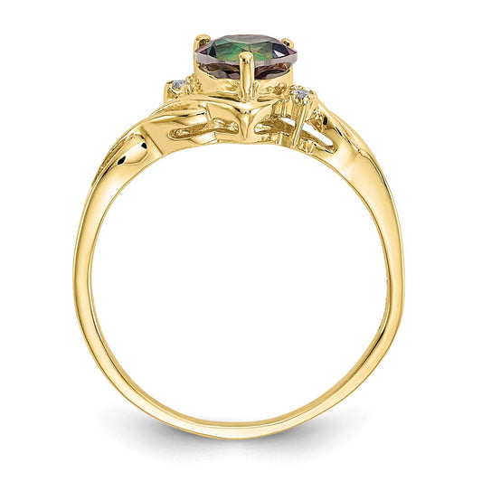 10k 6mm Heart Mystic Fire Topaz and .01 carat Diamond Ring