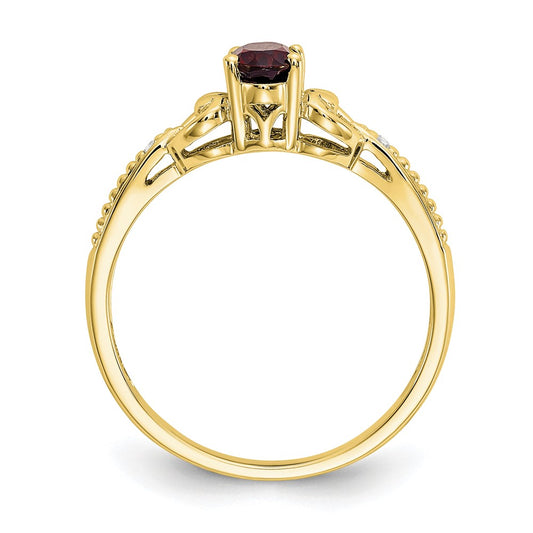 10k 6x4mm Oval January/ Garnet and Diamond Size 7 Ring