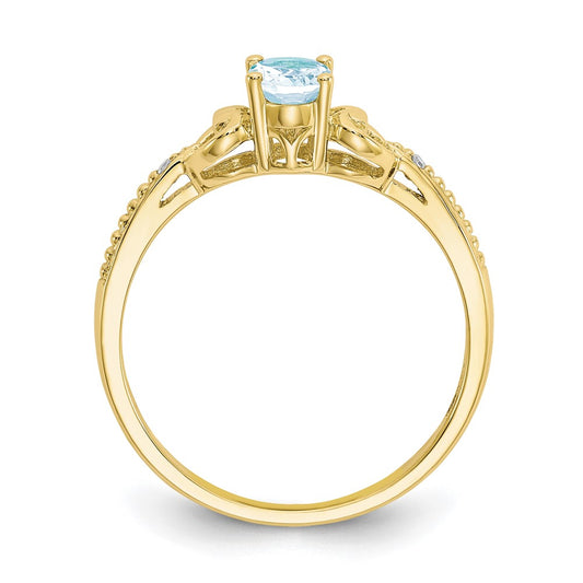 10k 6x4mm Oval March/ Aquamarine and Diamond Size 7 Ring