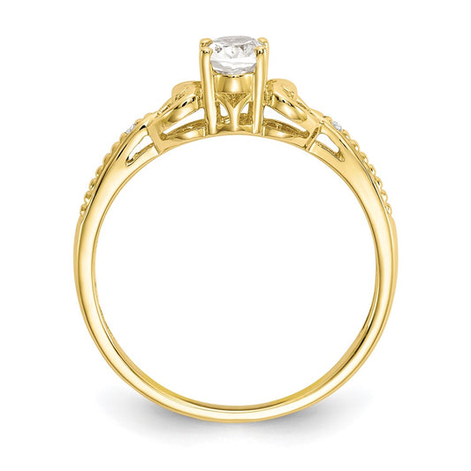 10k 6x4mm Oval April/ White Topaz and Diamond Size 7 Ring