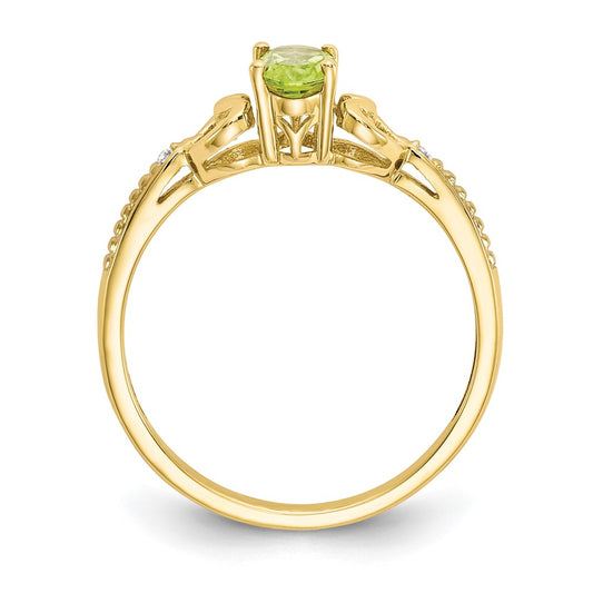 10k 6x4mm Oval August/ Peridot and Diamond Size 7 Ring