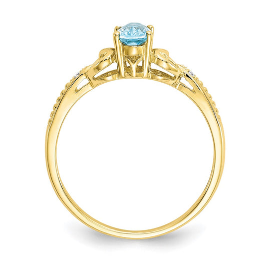 10k 6x4mm Oval December/ Light Swiss Blue Topaz and Diamond Size 7 Ring